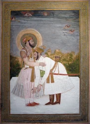 Shah Jahan embracing his son Aurangzeb, c.1750
